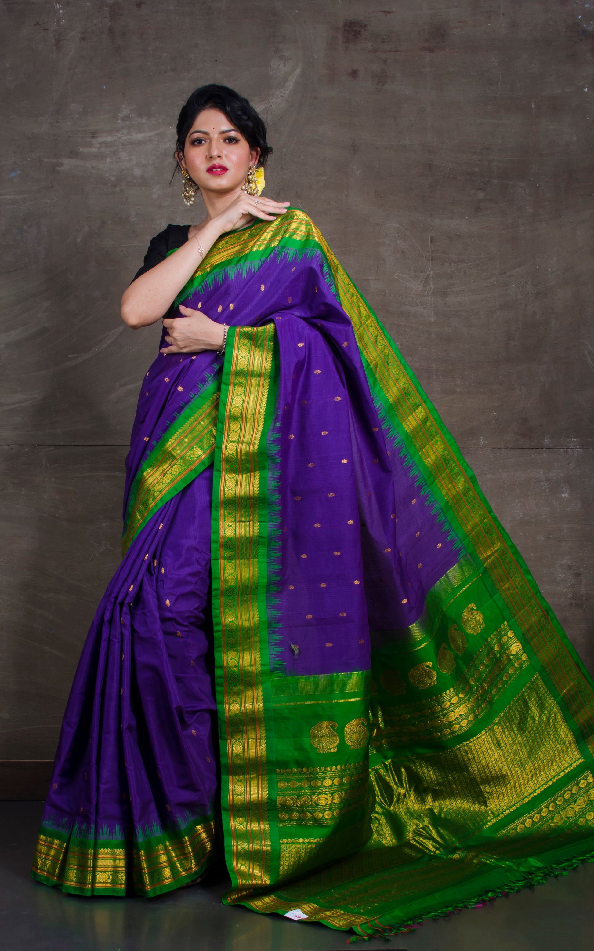 Exclusive Gadwal Seiko Silk Saree in Purple and Green