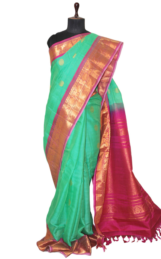 Exclusive Gadwal Seiko Silk Saree in Sea Green and Pink