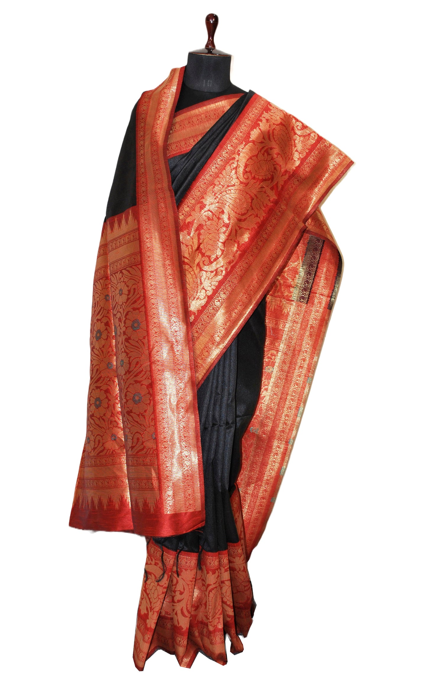 Blended Gicha Tussar Banarasi Silk Saree in Black and Dark Red