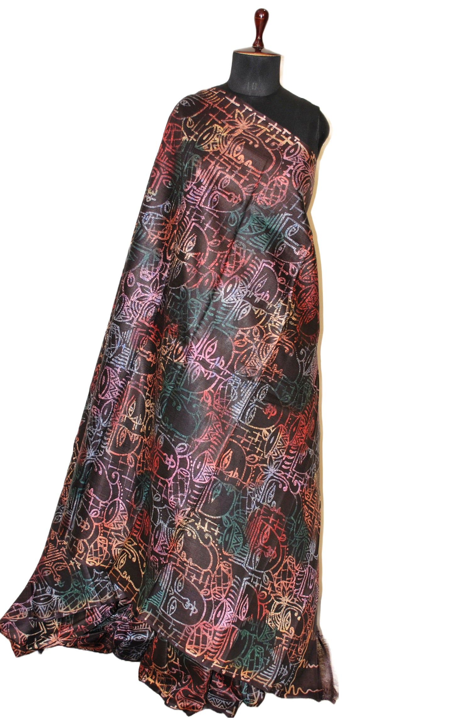 Hand Batik Soft Pure Tussar Silk Saree in Snuff Brown and Multicolored Pastel Shades