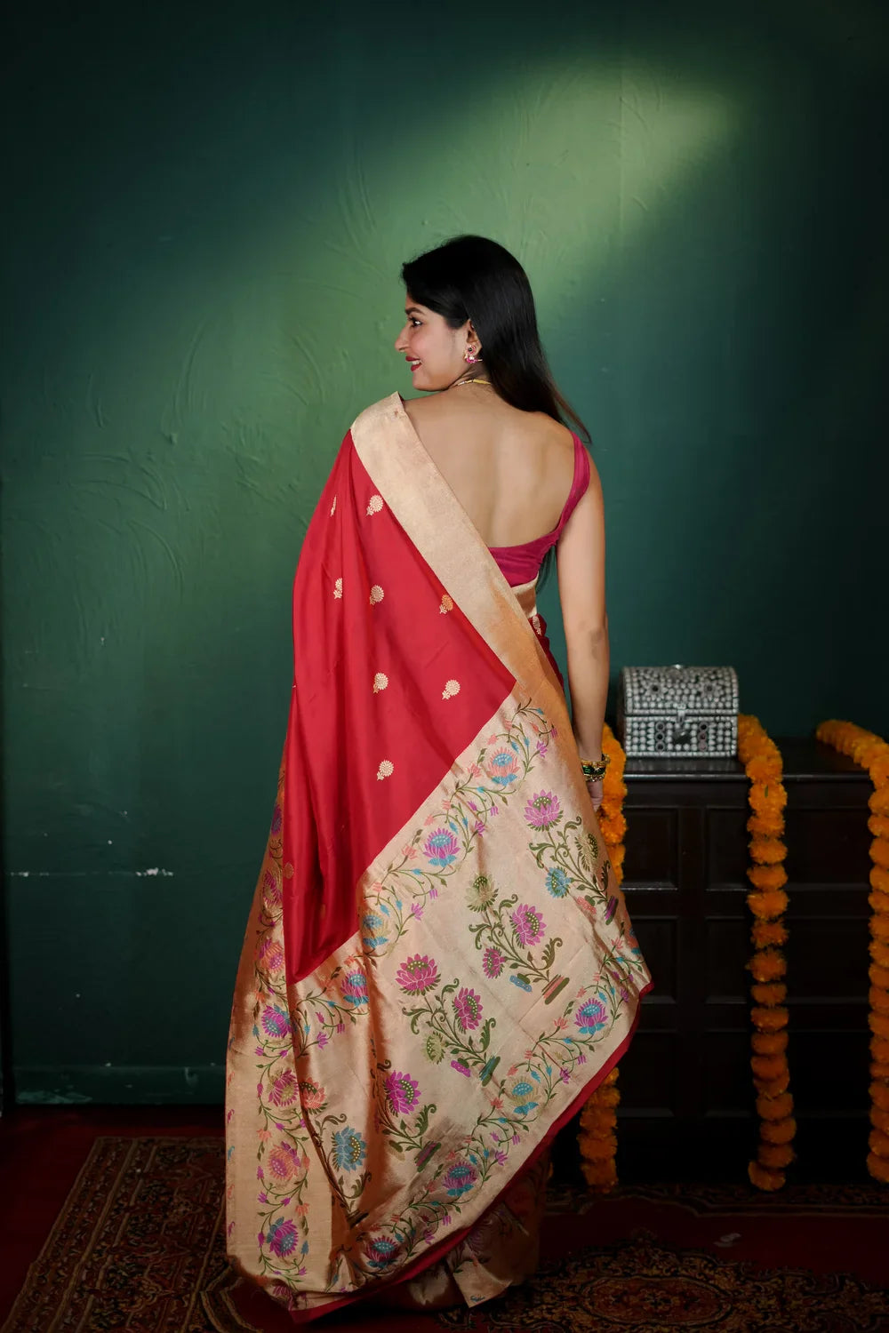 Handloom Red Pure Silk Paithani Banarasi Saree