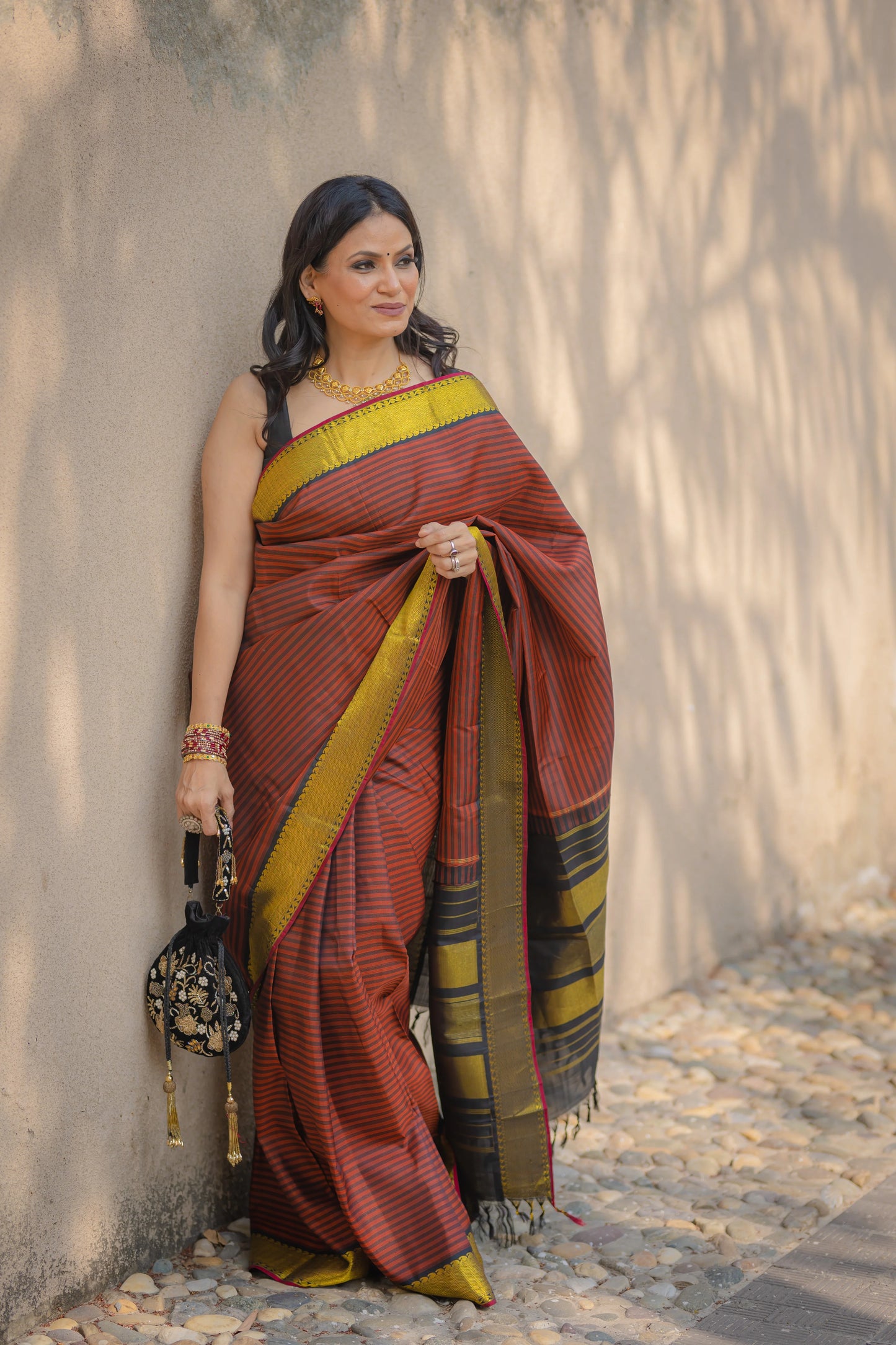 Handloom Rusty Orange Pure Silk  Kanchipattu Saree