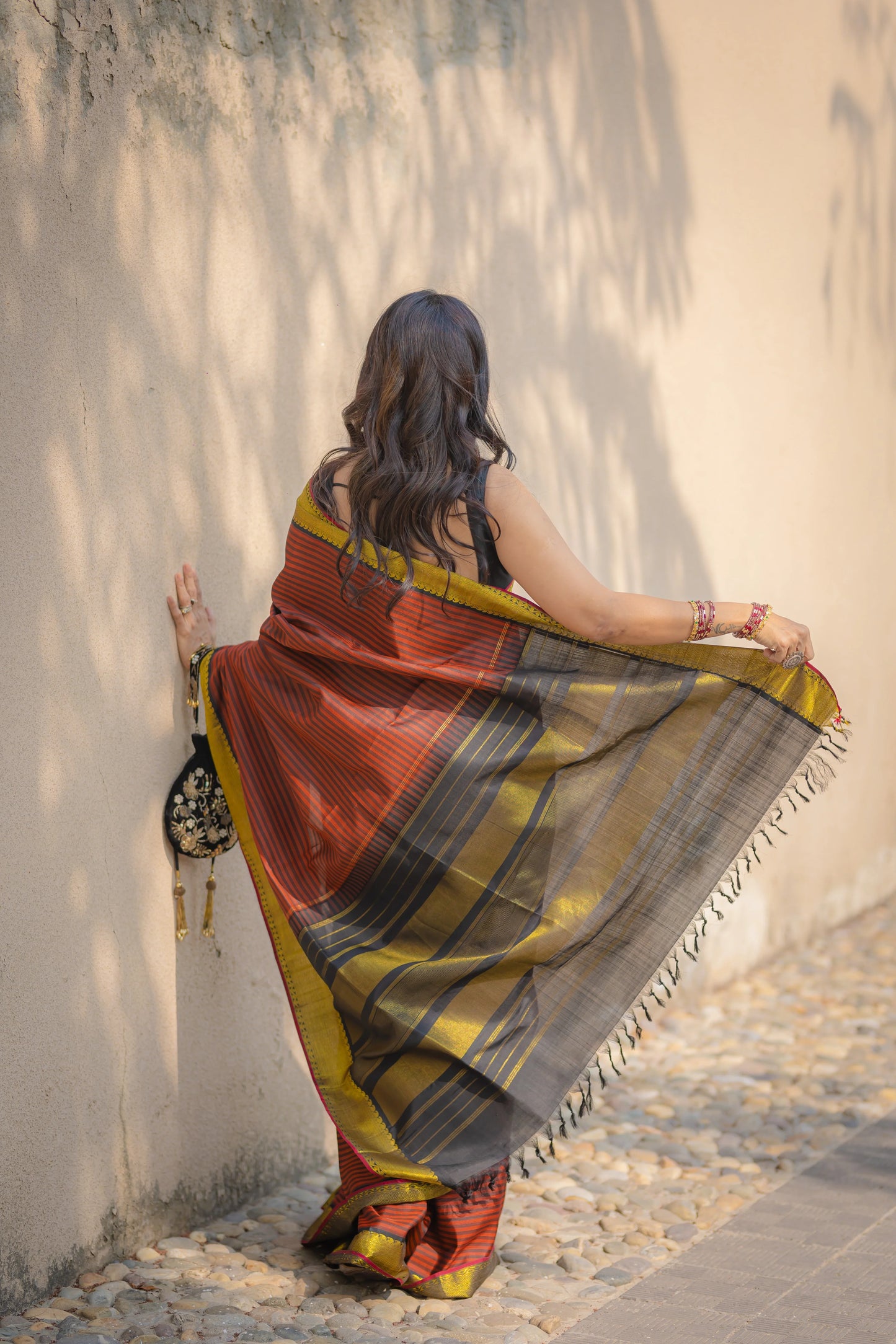 Handloom Rusty Orange Pure Silk  Kanchipattu Saree