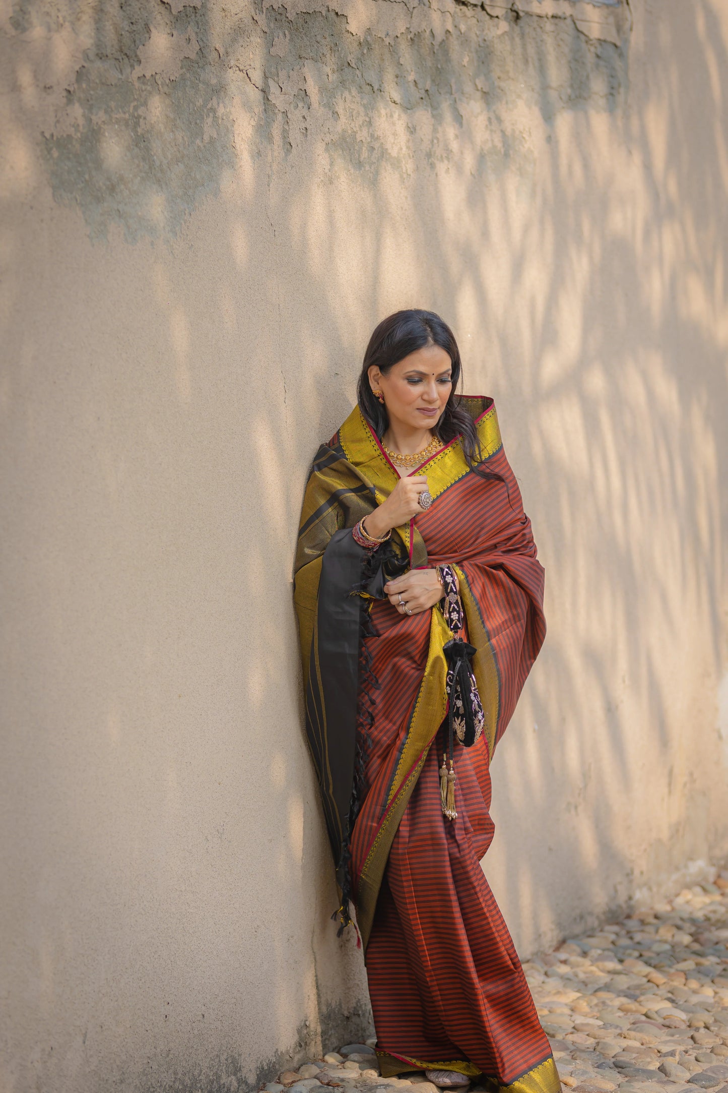 Handloom Rusty Orange Pure Silk  Kanchipattu Saree