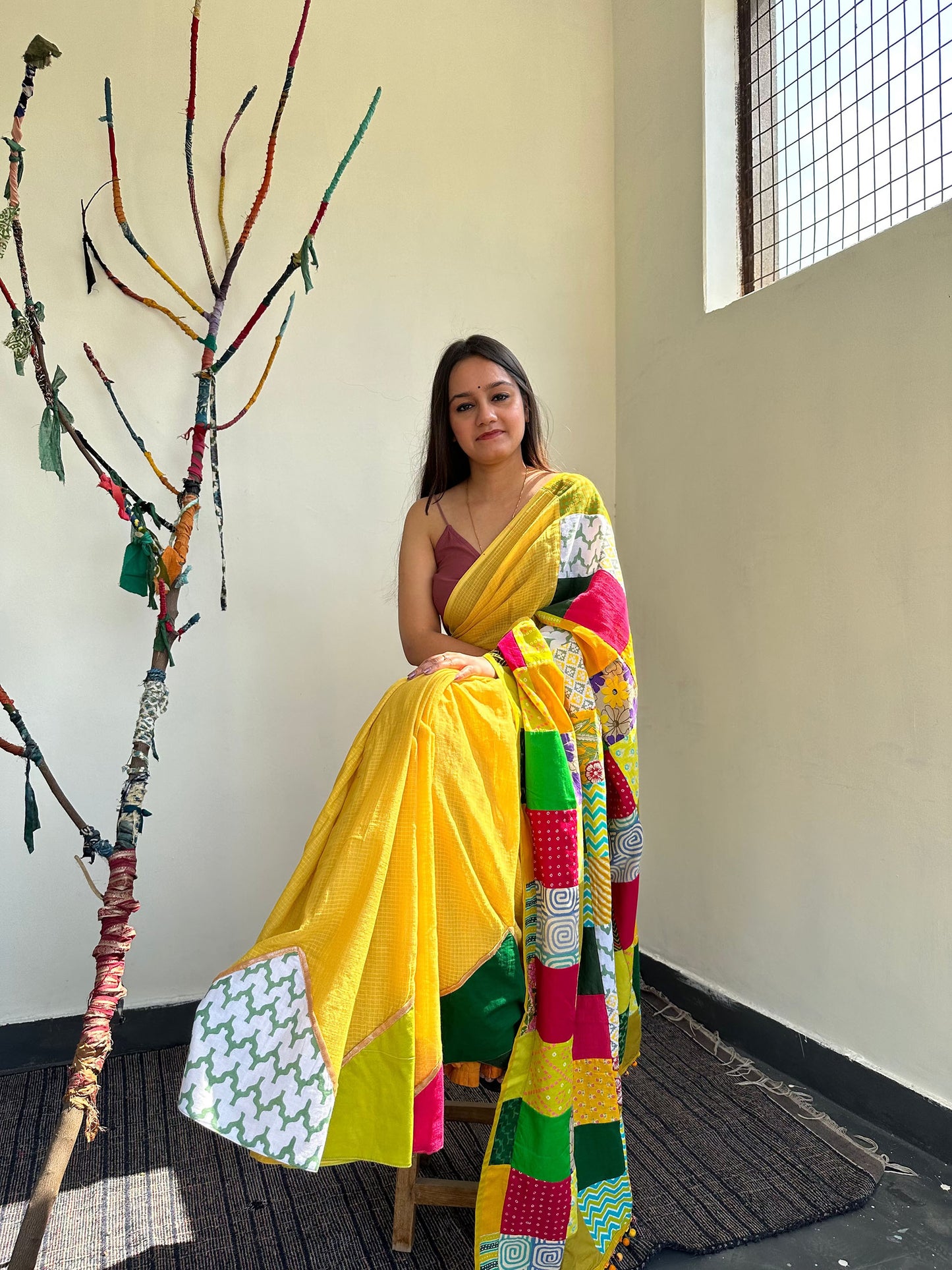 अतरंगी Kota Cotton Yellow Saree