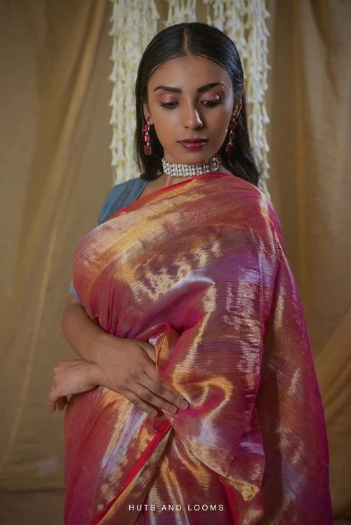 Peach Crown Jewel I Handloom Tissue saree