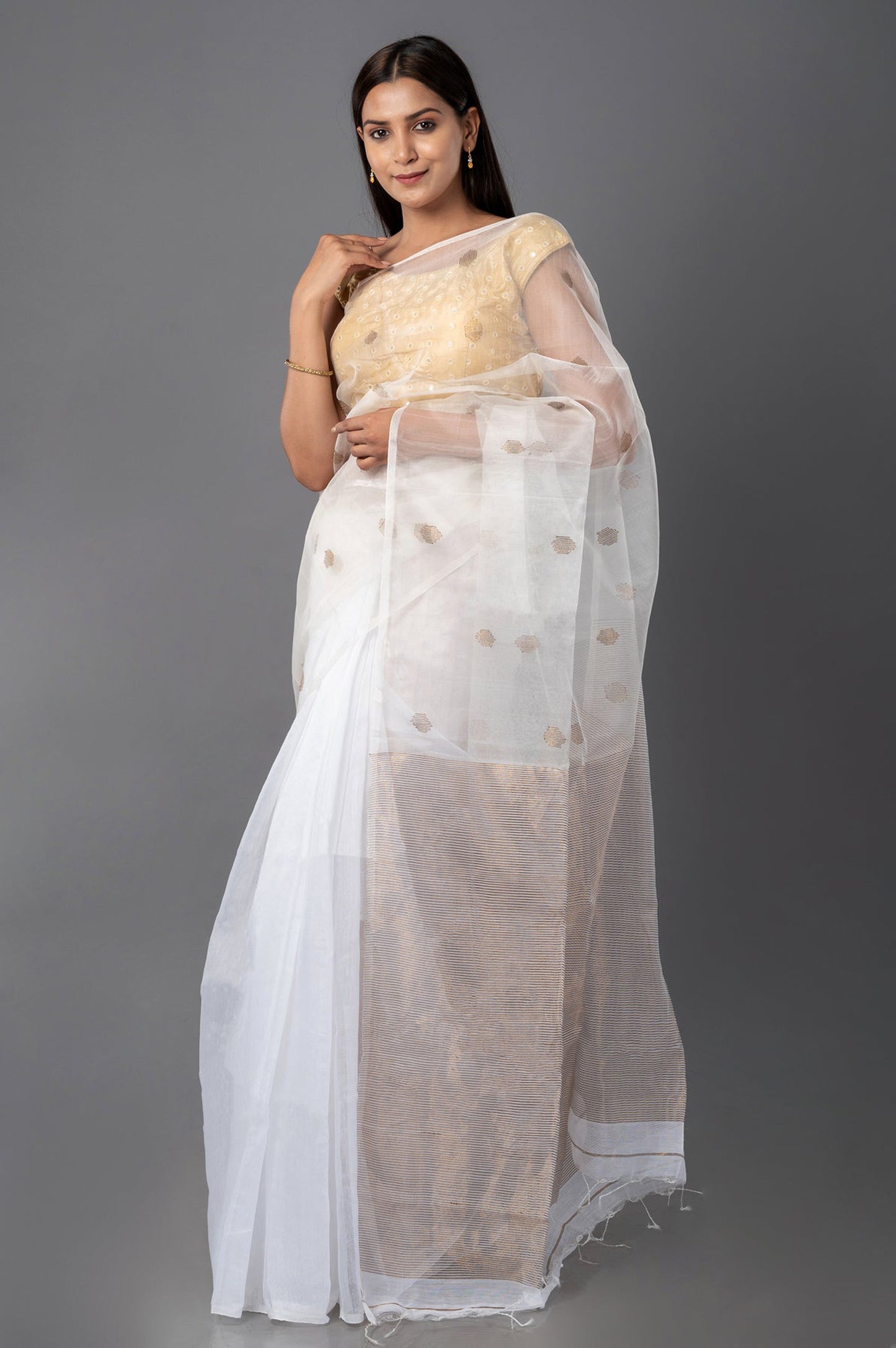 Milky-Smooth-Ice I Handloom Cotton Silk Saree