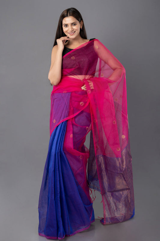 Pink-Floyd I Pink and Blue Handloom Saree