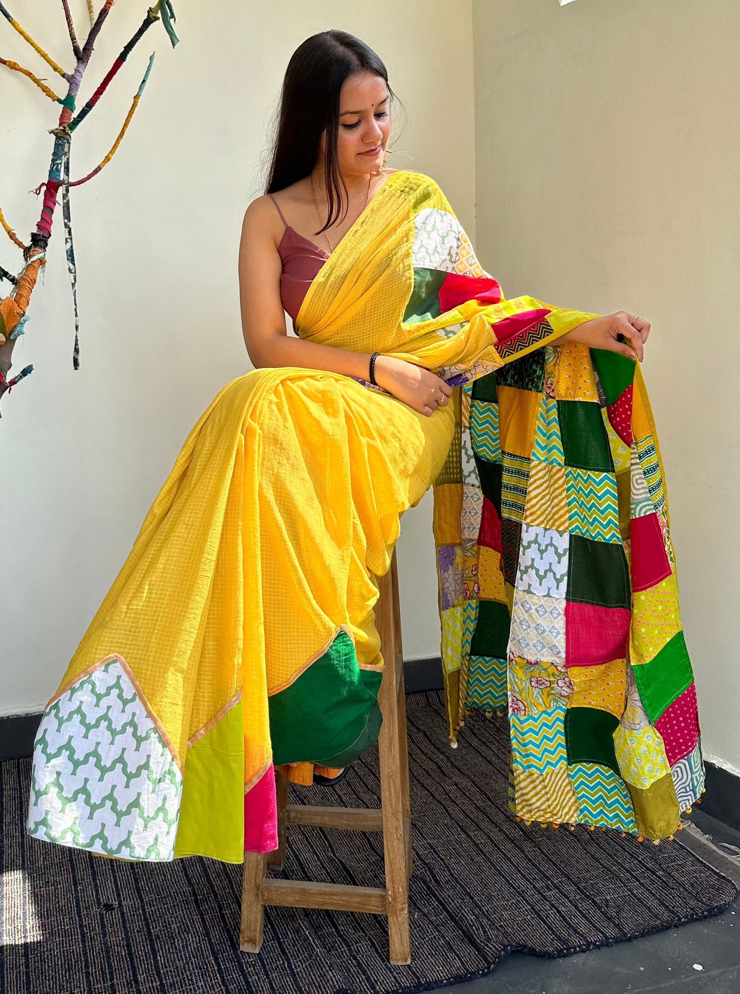 अतरंगी Kota Cotton Yellow Saree