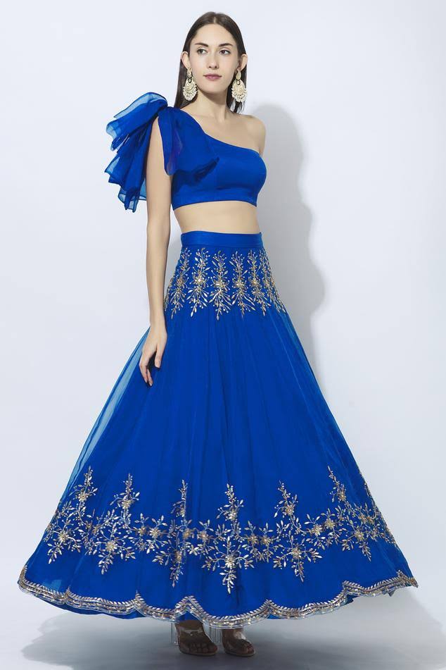 Blue Organza Nakshi, Gota Embroidered Lehenga Set