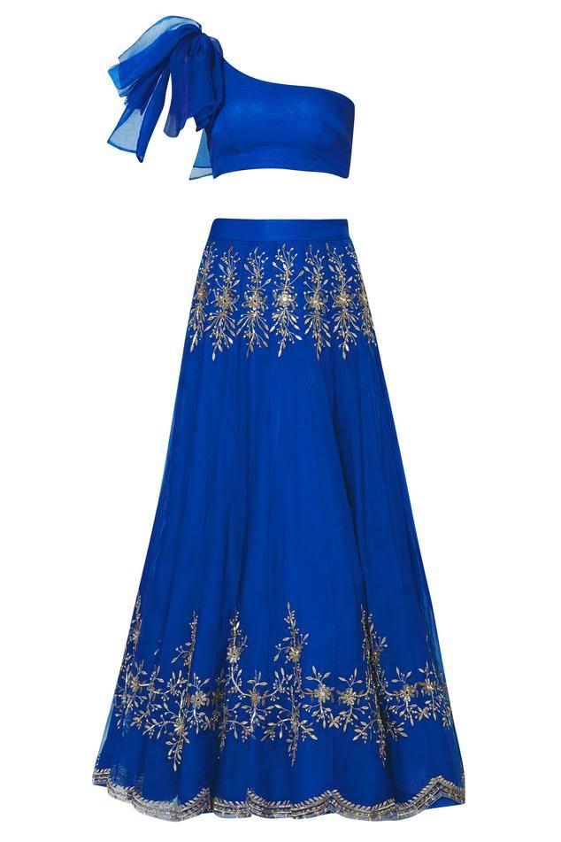 Blue Organza Nakshi, Gota Embroidered Lehenga Set