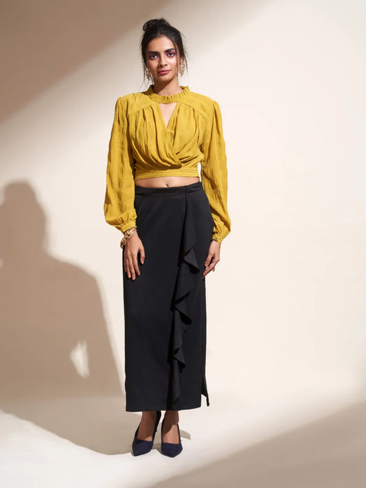 Mustard Solid Georgette Straight Top