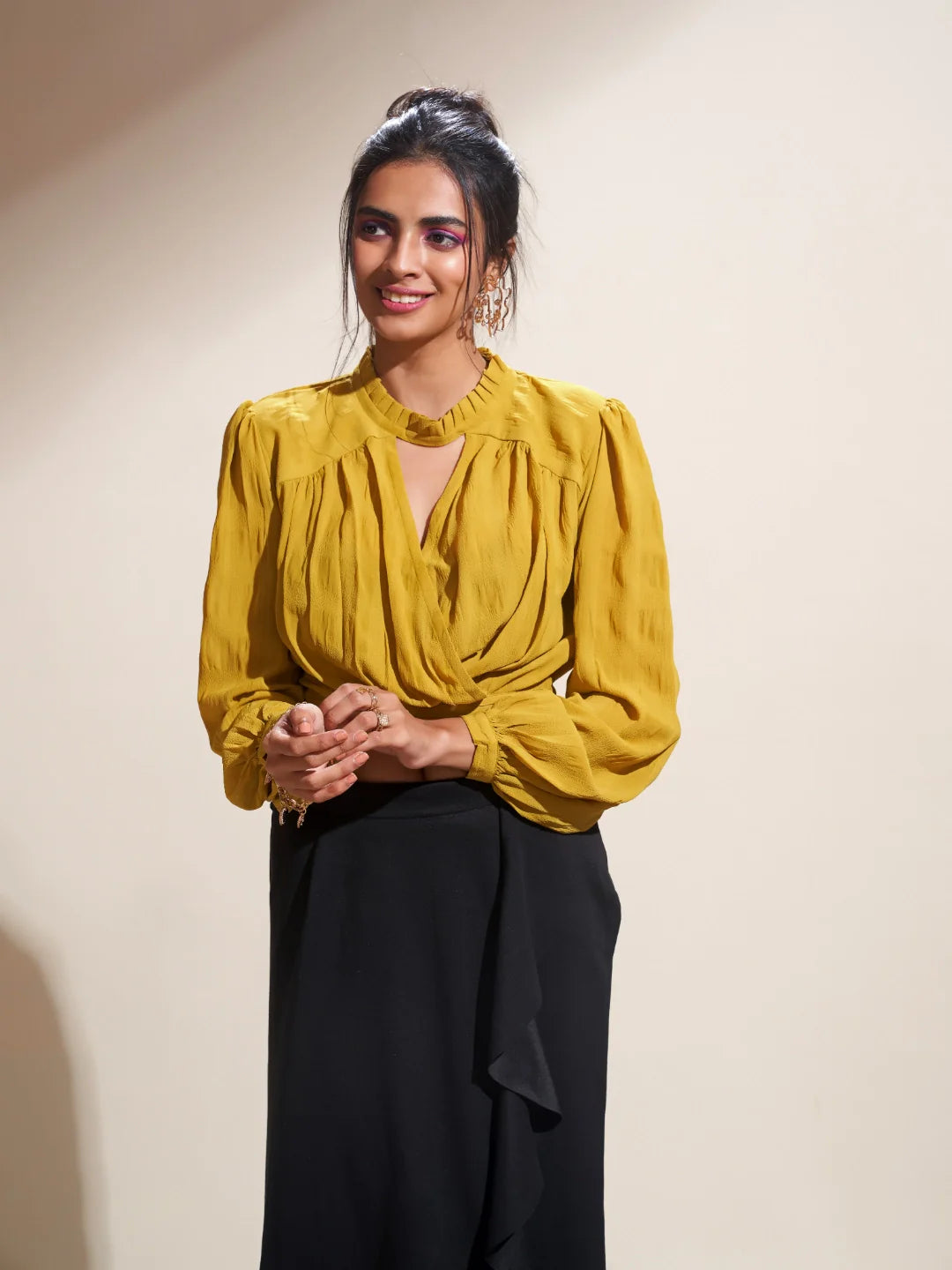 Mustard Solid Georgette Straight Top