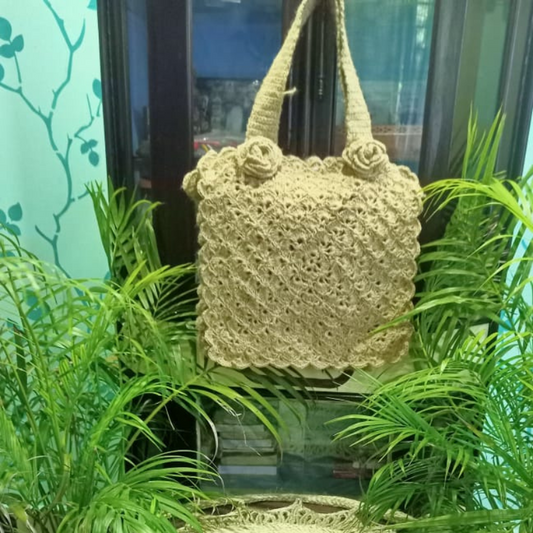 Bohomeian Style Rose Design Jute Sling Bag