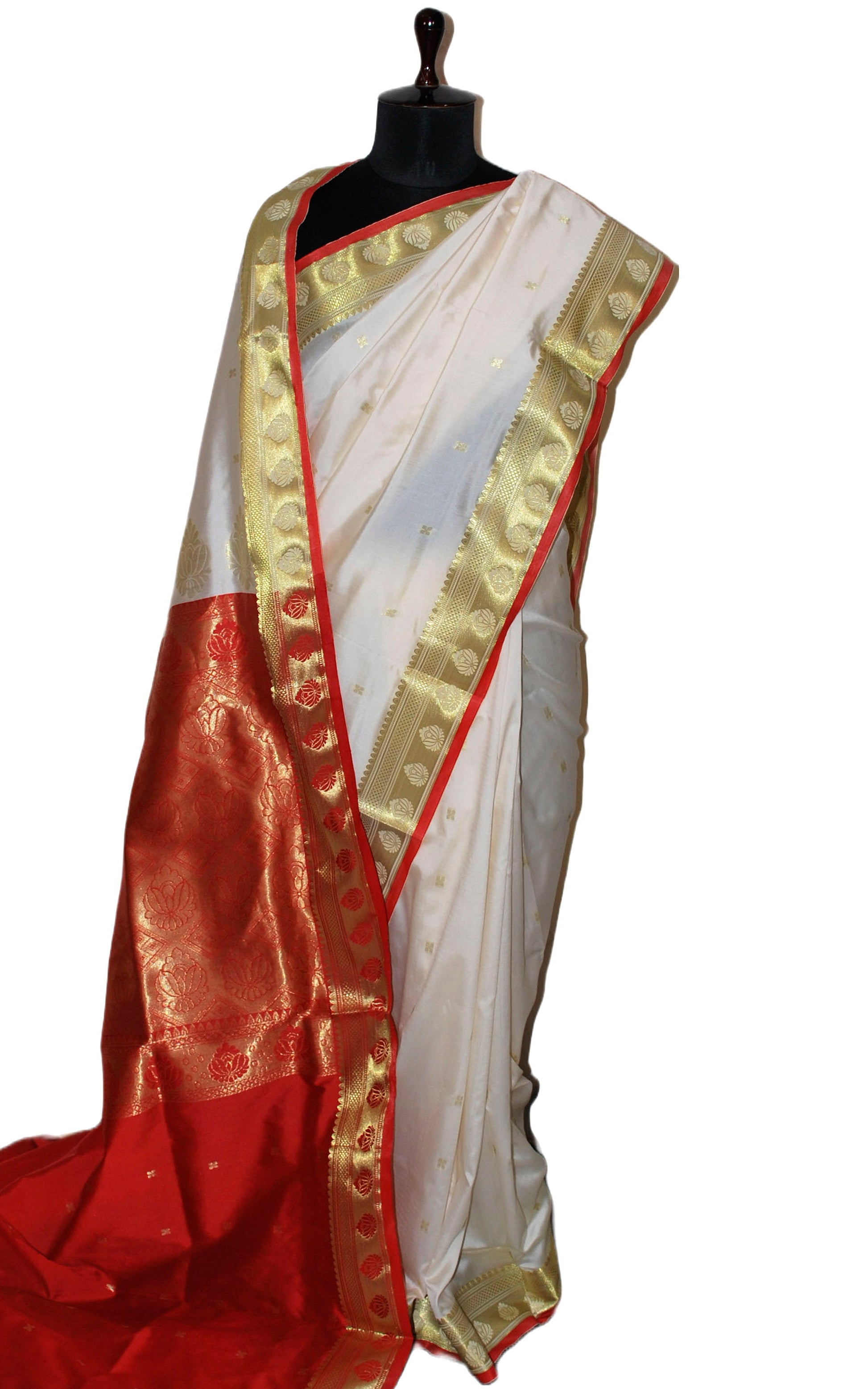 Blended Kadiyal Gorod Katan Silk in Off White, Red and Golden