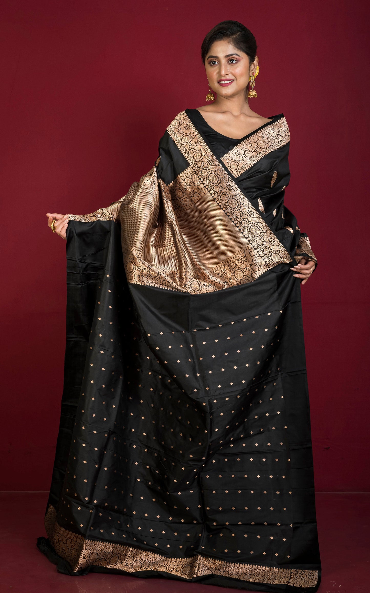 Pure Katan Banarasi Silk Saree in Black and Antique Gold