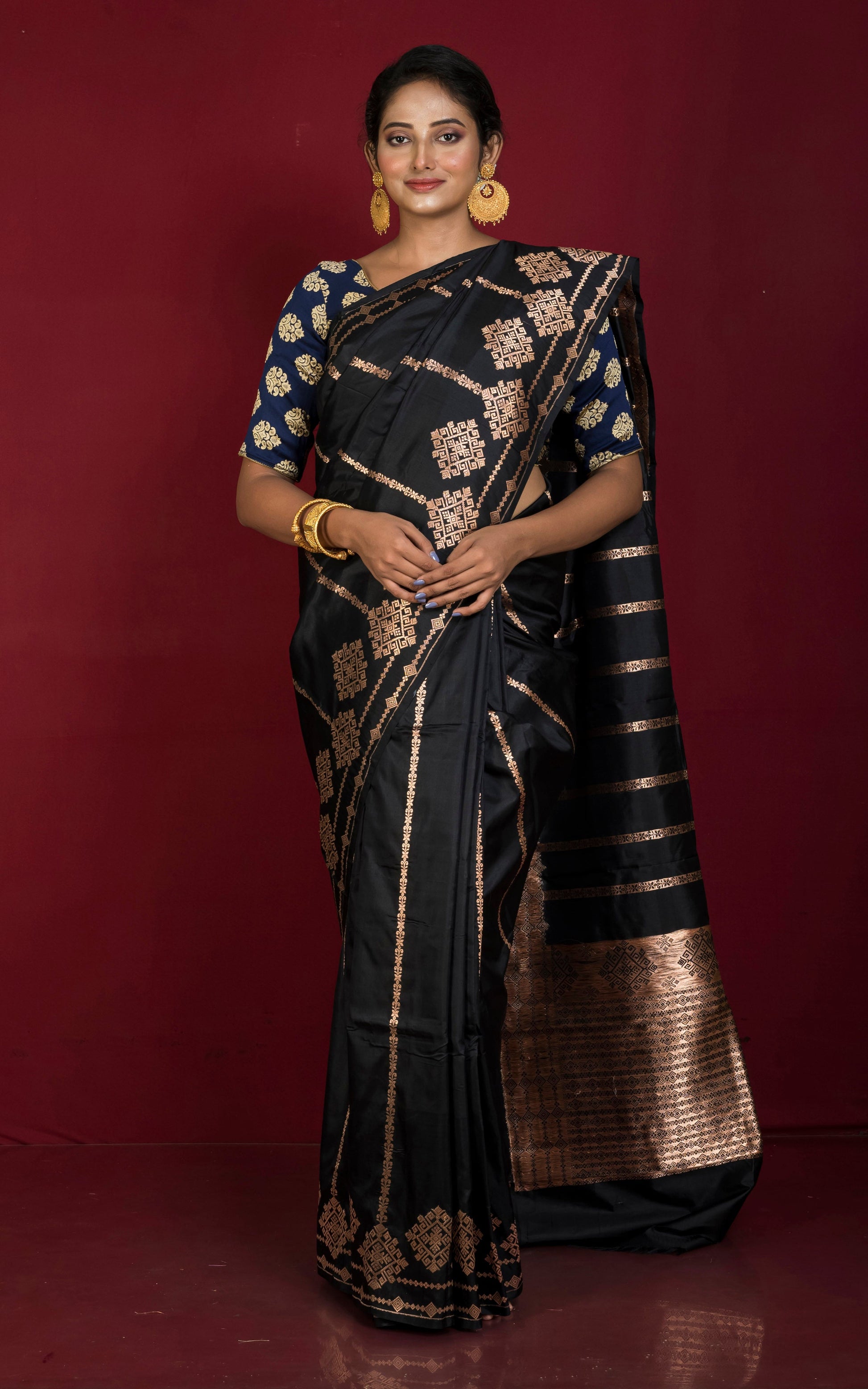 Pure Katan Banarasi Silk Saree in Onyx Black and Antique Gold