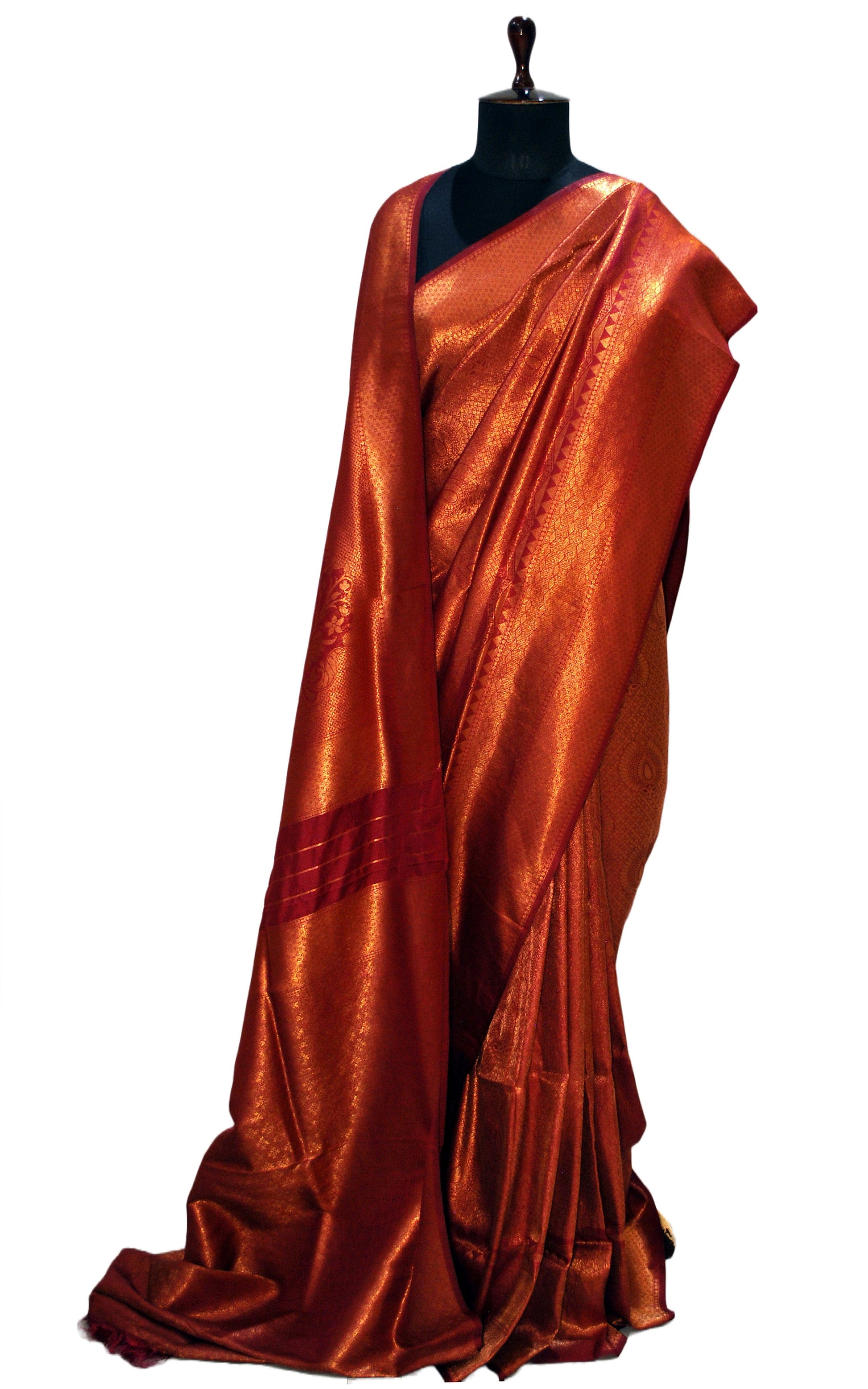 Semi Silk Brocade Kangivaram Saree in Maroon and Golden