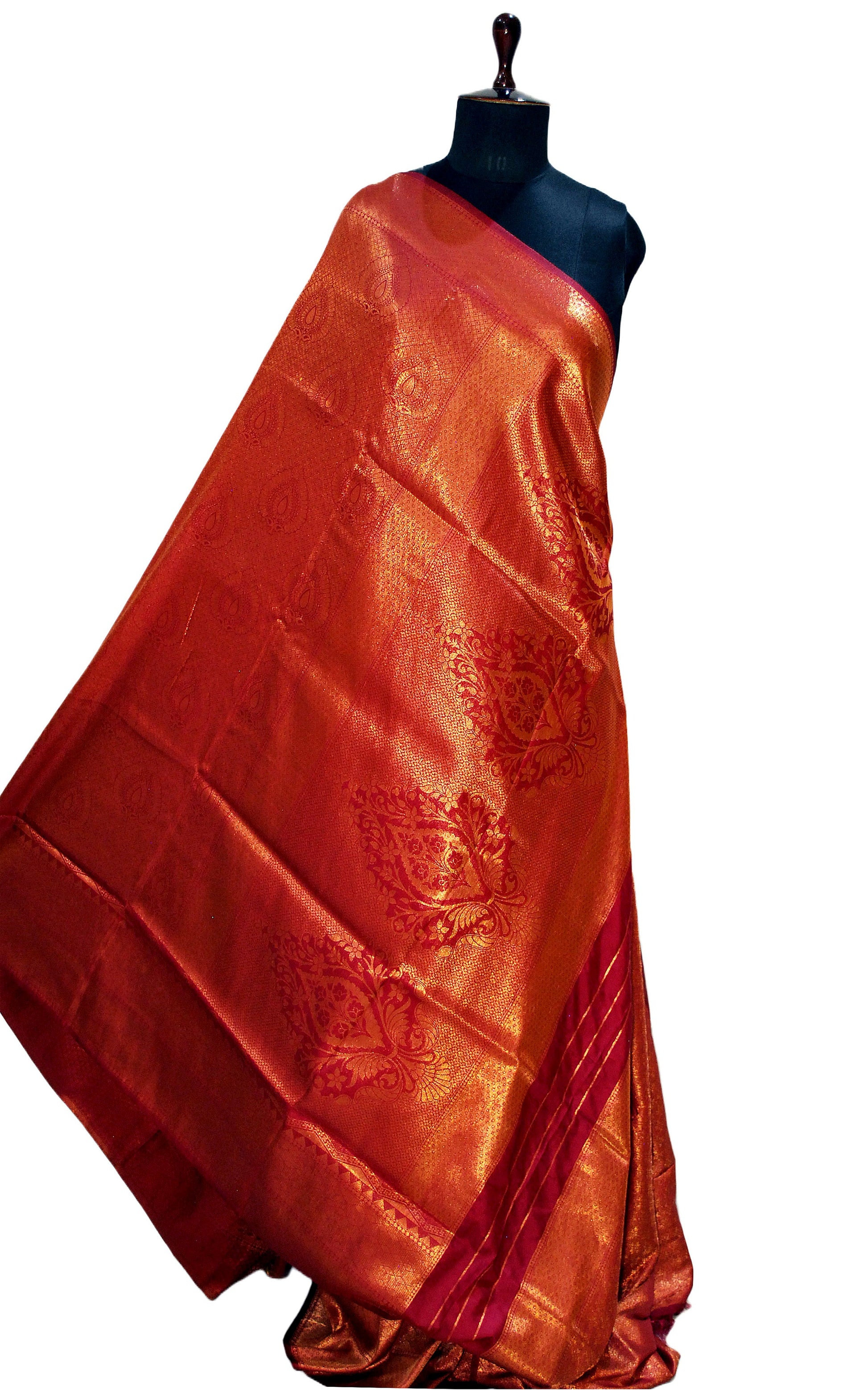 Semi Silk Brocade Kangivaram Saree in Maroon and Golden