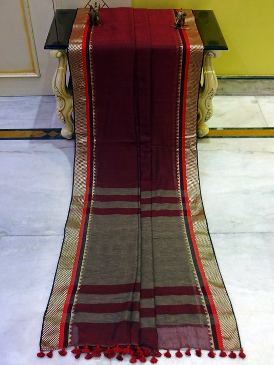 Pure Soft Cotton Saree in Maroon, Red, Black and Beige