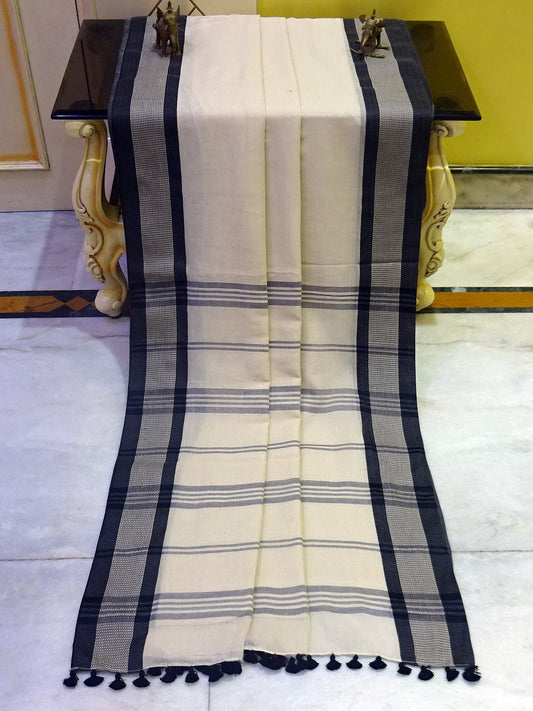 Pure Soft Cotton Saree in Off White and Black