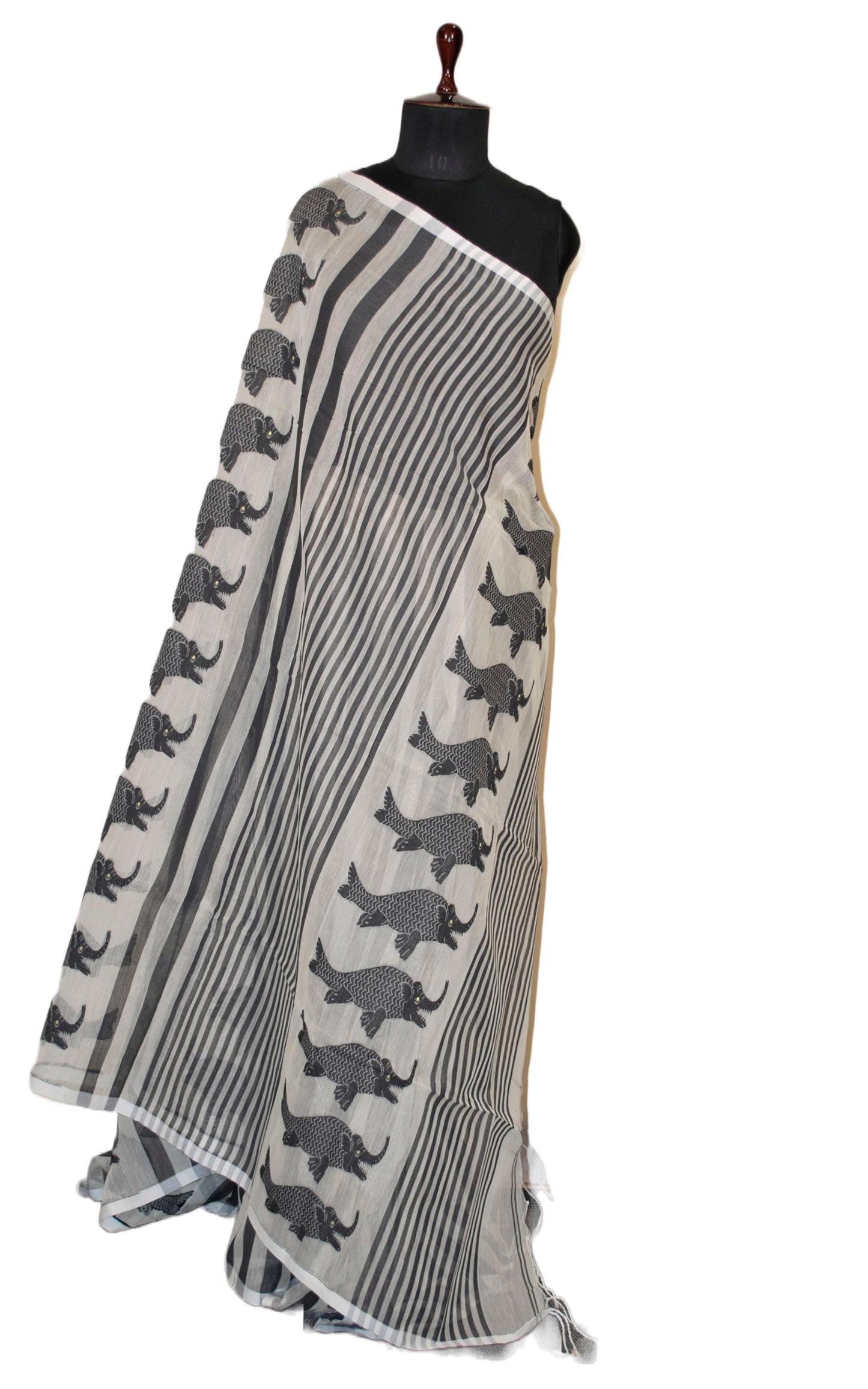 Designer Soft Cotton Silk Saree in Off White and Black