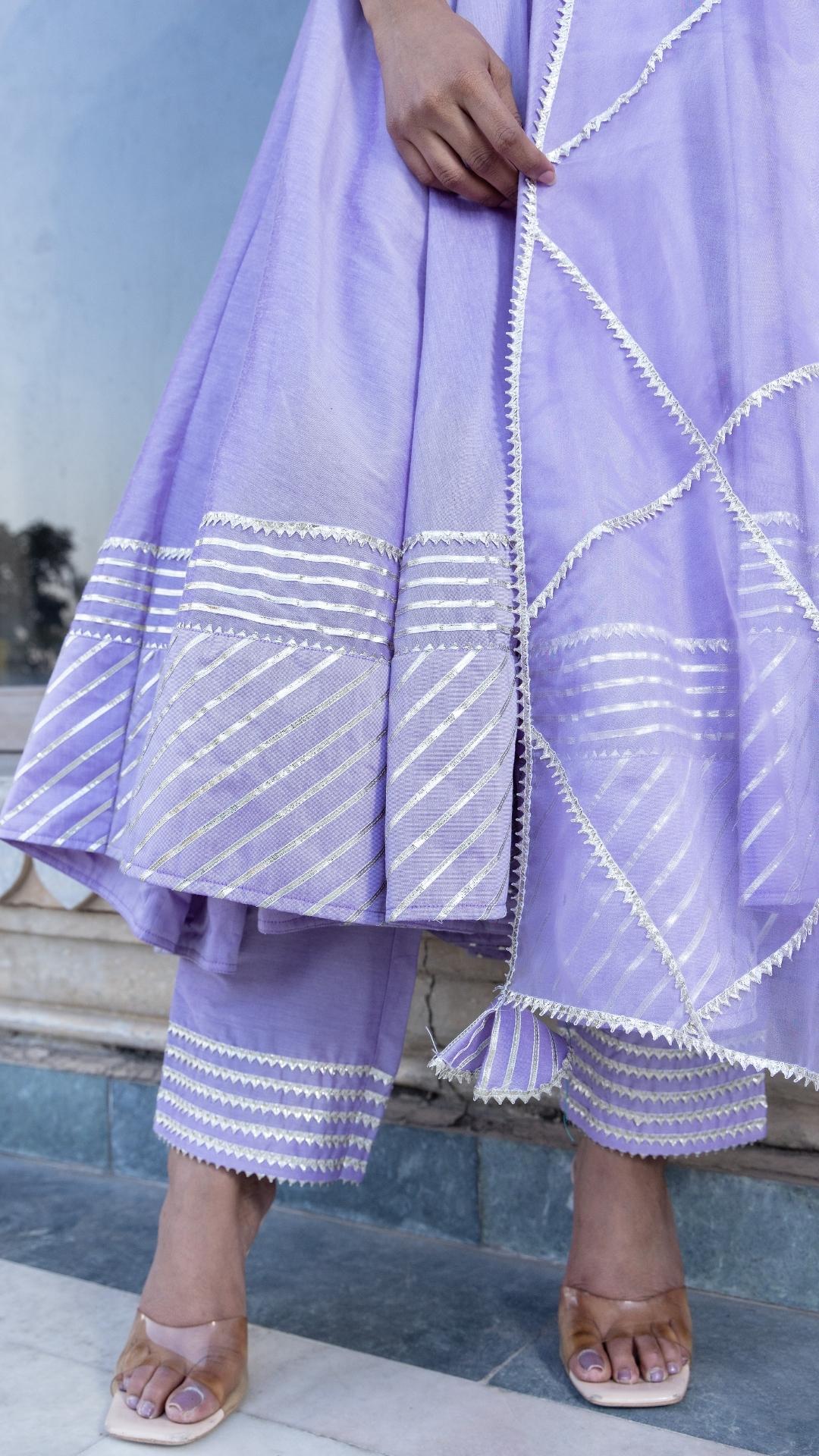 LILAC COTTON SILK GOTTA JAAL ANARKALI SET