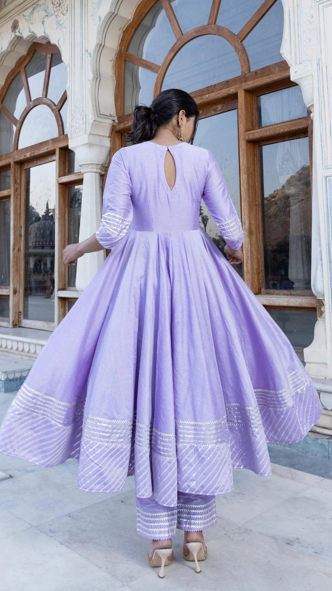 LILAC COTTON SILK GOTTA JAAL ANARKALI SET