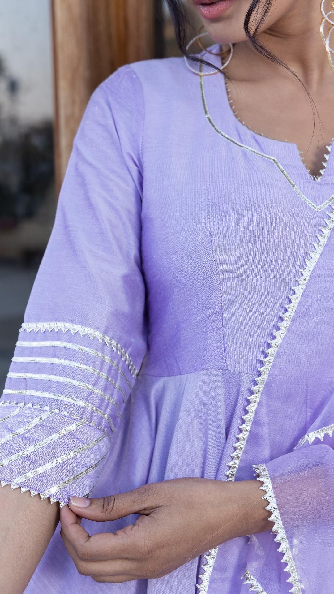 LILAC COTTON SILK GOTTA JAAL ANARKALI SET