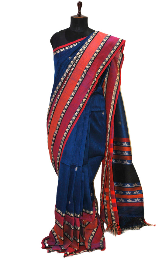 Premium Quality Silk Linen Jamdani Saree in Midnight Blue, Purple,Orange and Beige