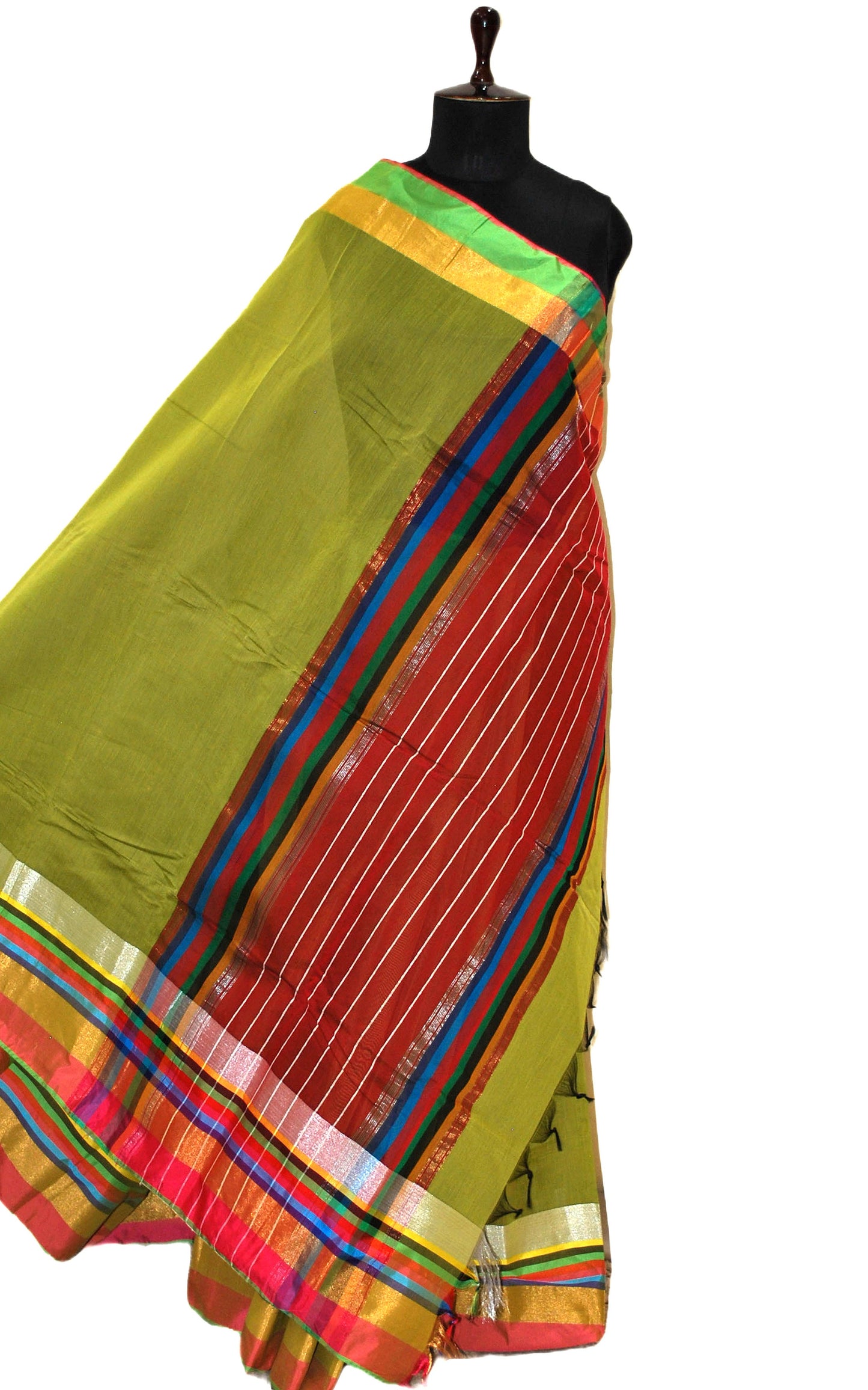 Maheshwari Cotton Silk Saree in Apple Green, Red and Multicolored