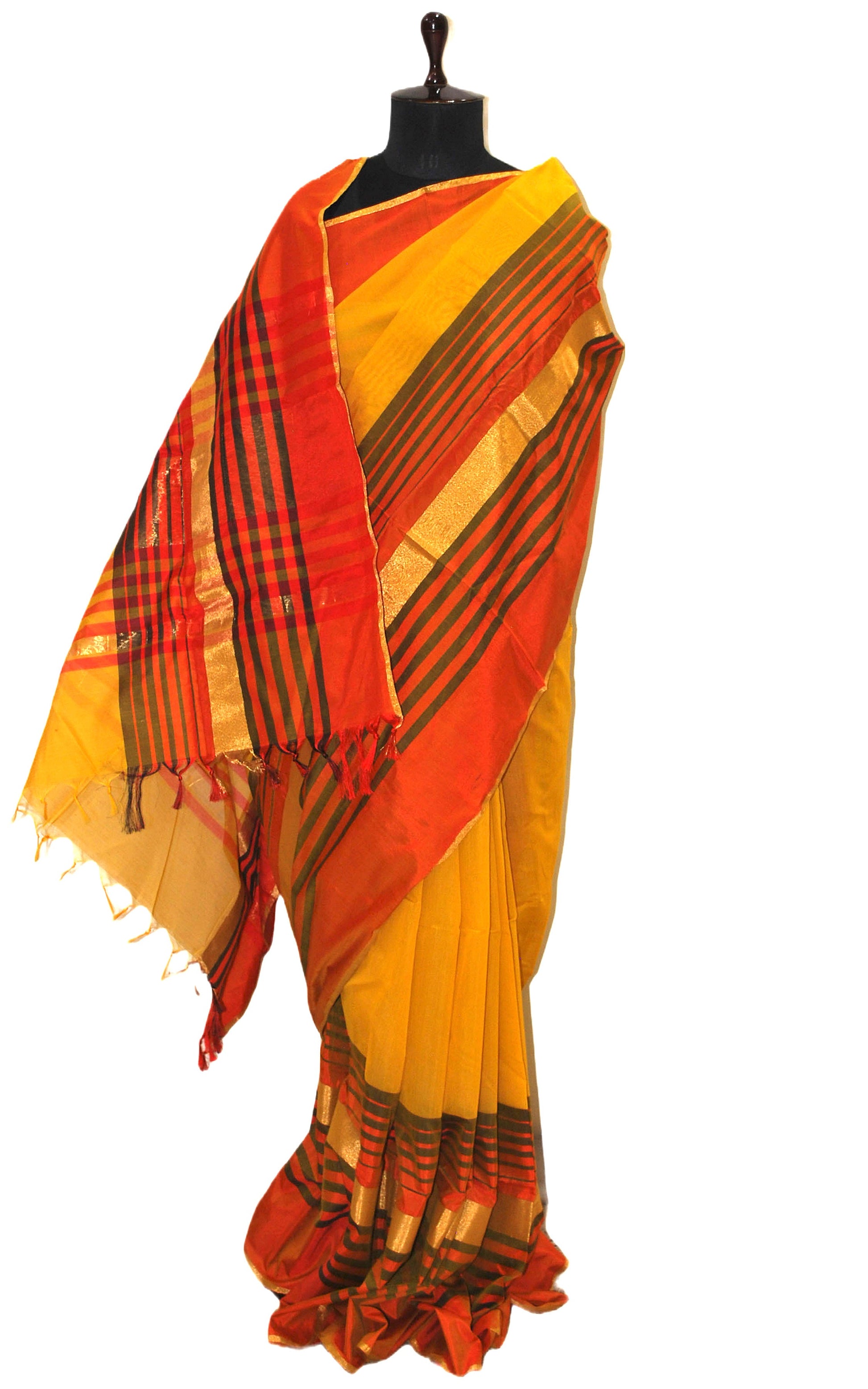 Maheshwari Cotton Silk Saree in Yellow, Red and Black