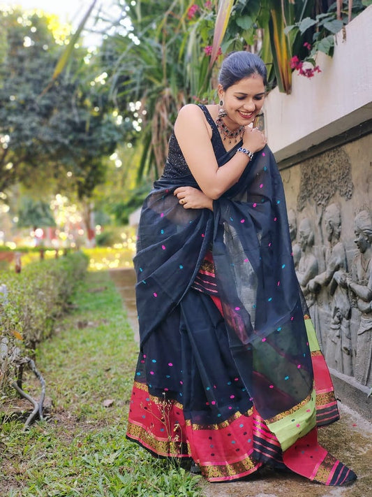 Sundarika Black Mekhela Chador Saree