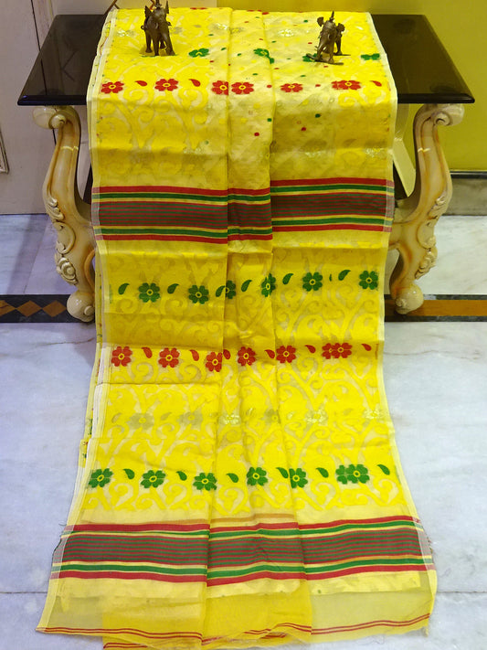 Half and Half Jamdani Saree in Yellow, Off White and Gold Zari Work