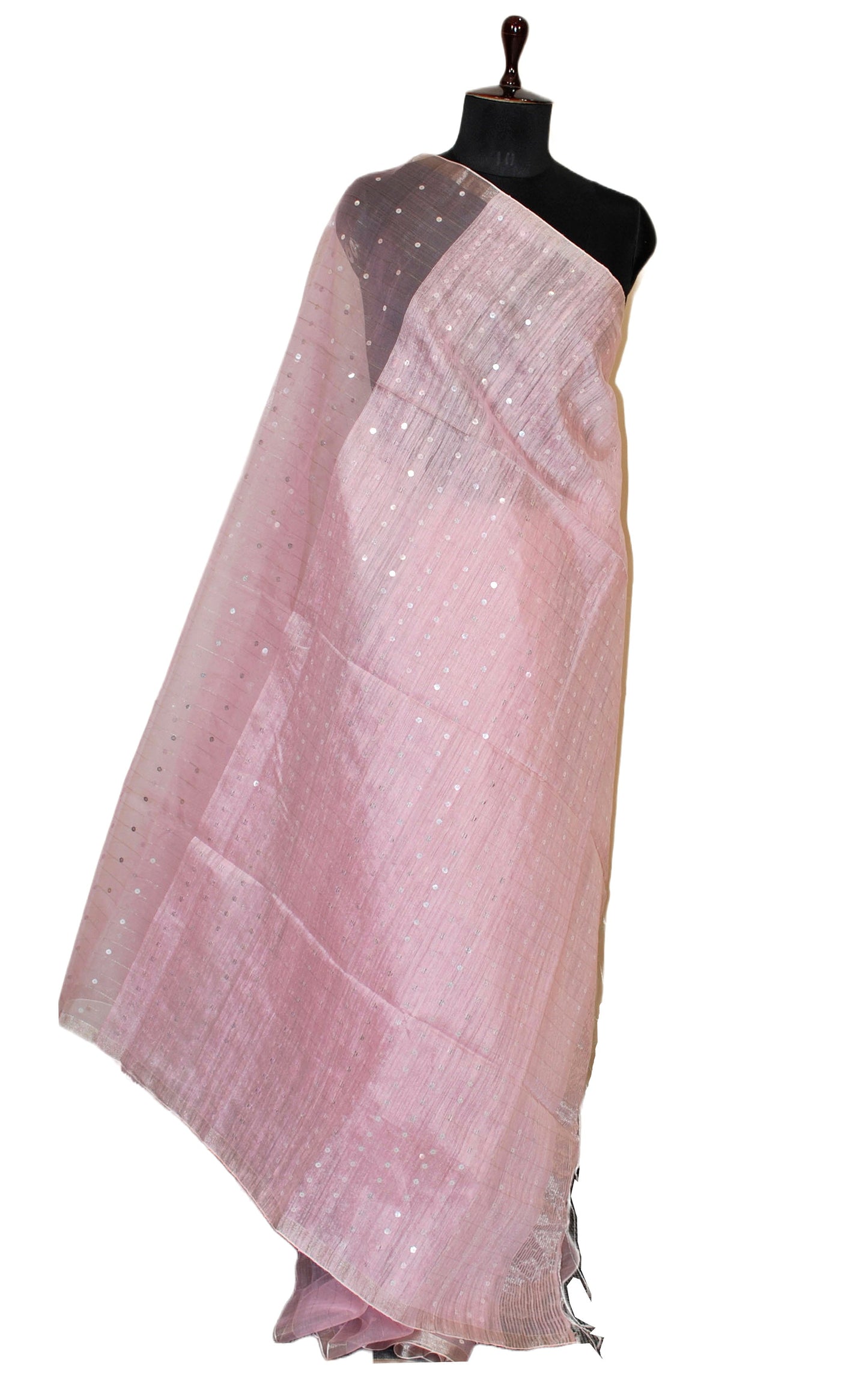 Sequin Inlaid Muslin Silk Saree with Raw Silk Pallu in Frosted Pink