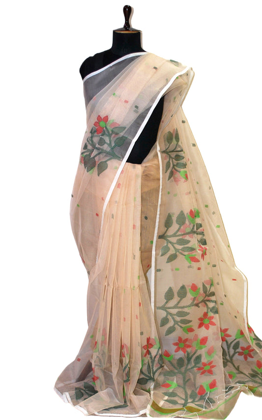 Premium Quality Silk Jamdani Saree in Beige, Off White and Multicolored Thread Work