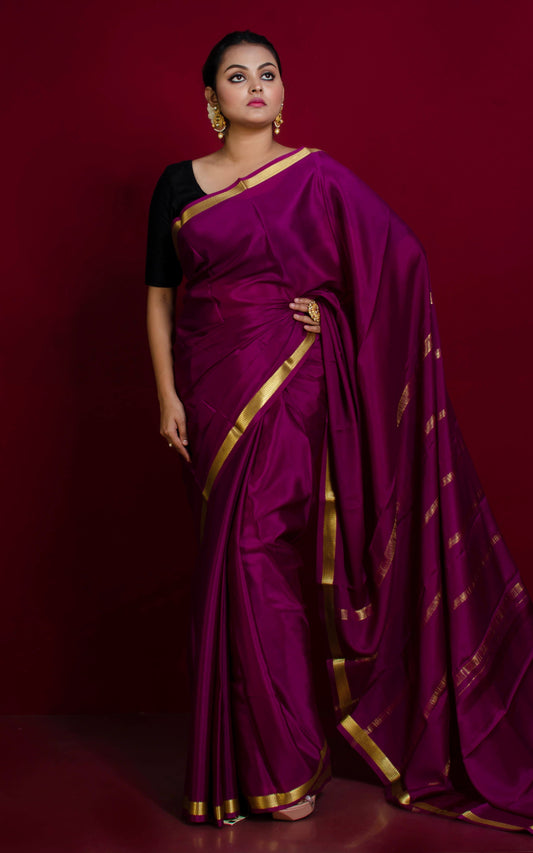 Mysore Crepe Pure Silk Saree in Imperial Purple and Gold