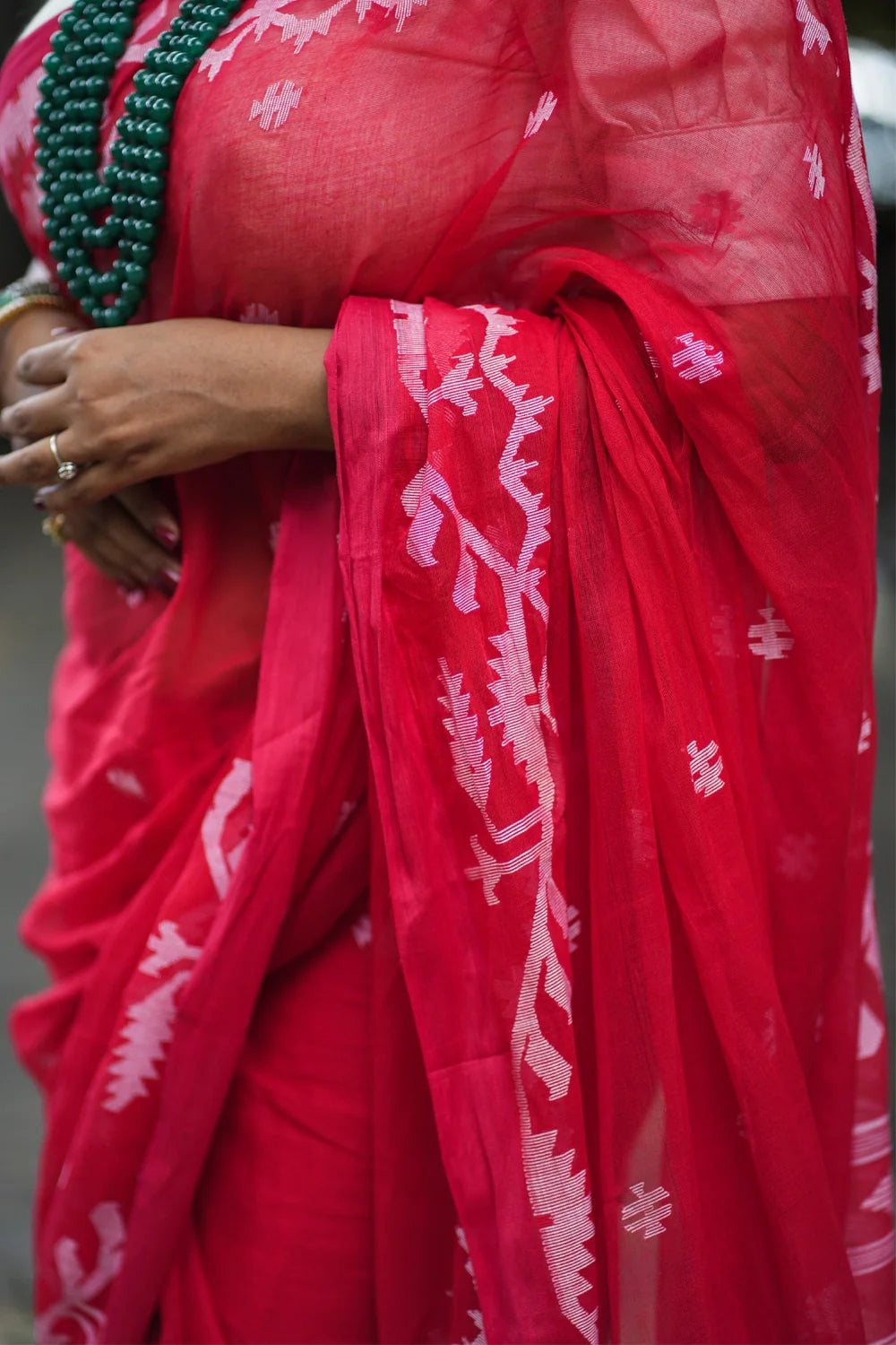 Handloom Red Pujo Jamdani Saree