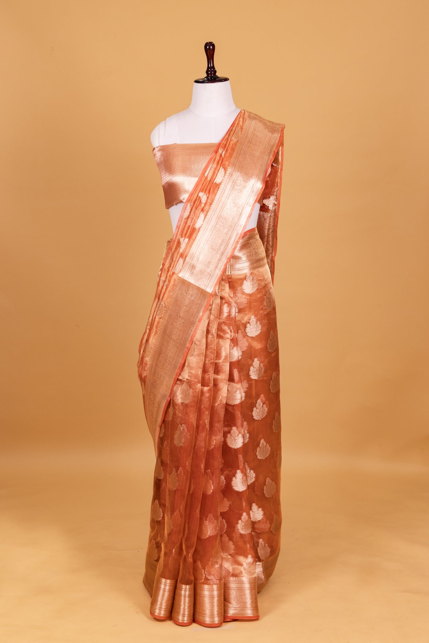 Orange Tissue Pure Silk Dyed Saree