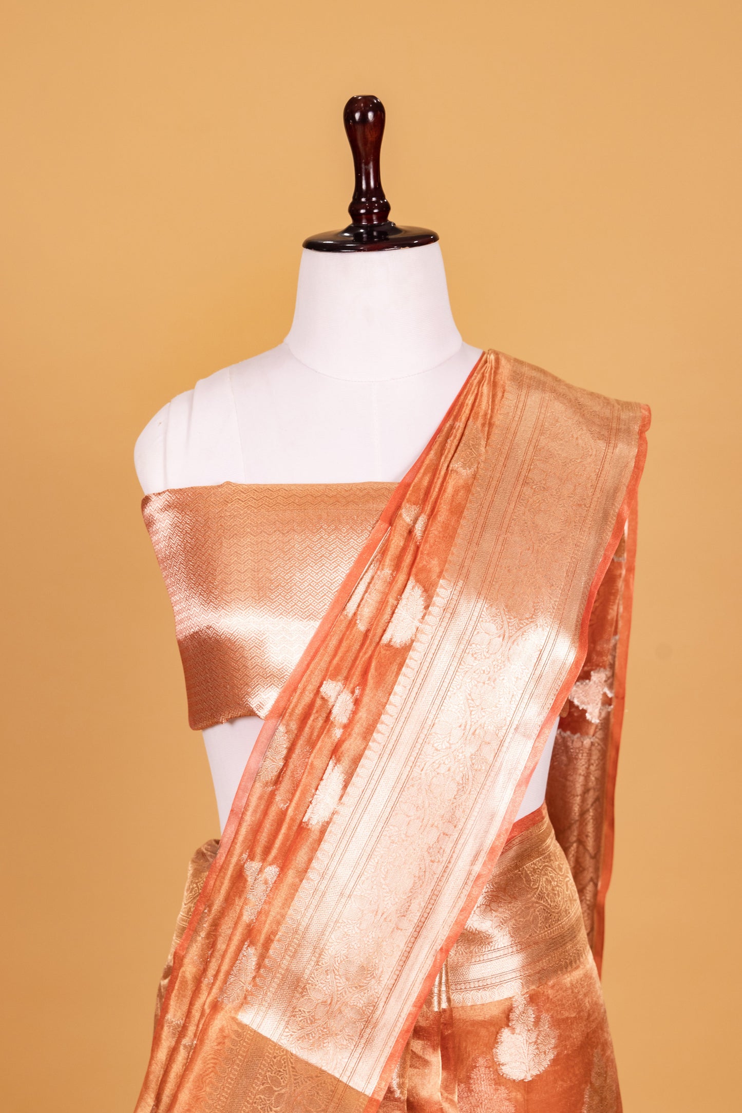 Orange Tissue Pure Silk Dyed Saree