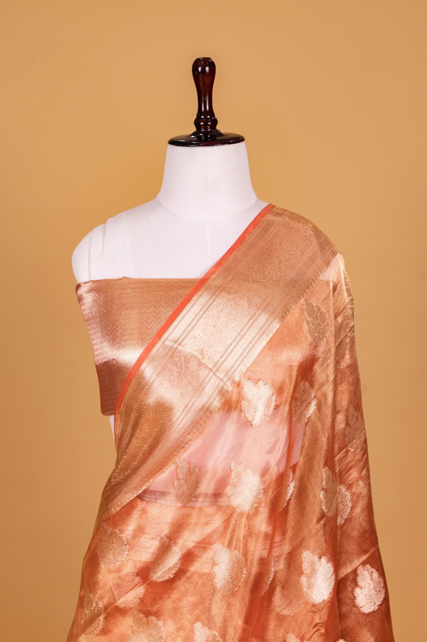 Orange Tissue Pure Silk Dyed Saree