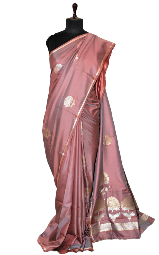 Blended Poth Katan Soft Silk Saree in Coral Tree and Antique Silver Zari Work