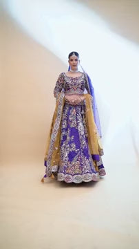 Violet Art Silk Beautiful Hand Work Bridal Lehenga