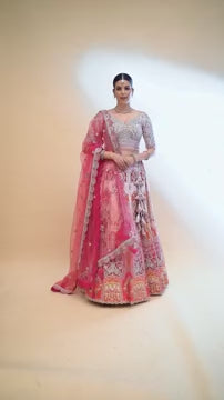 Pink Color Art Silk Hand Embroidery Bridal Lehenga