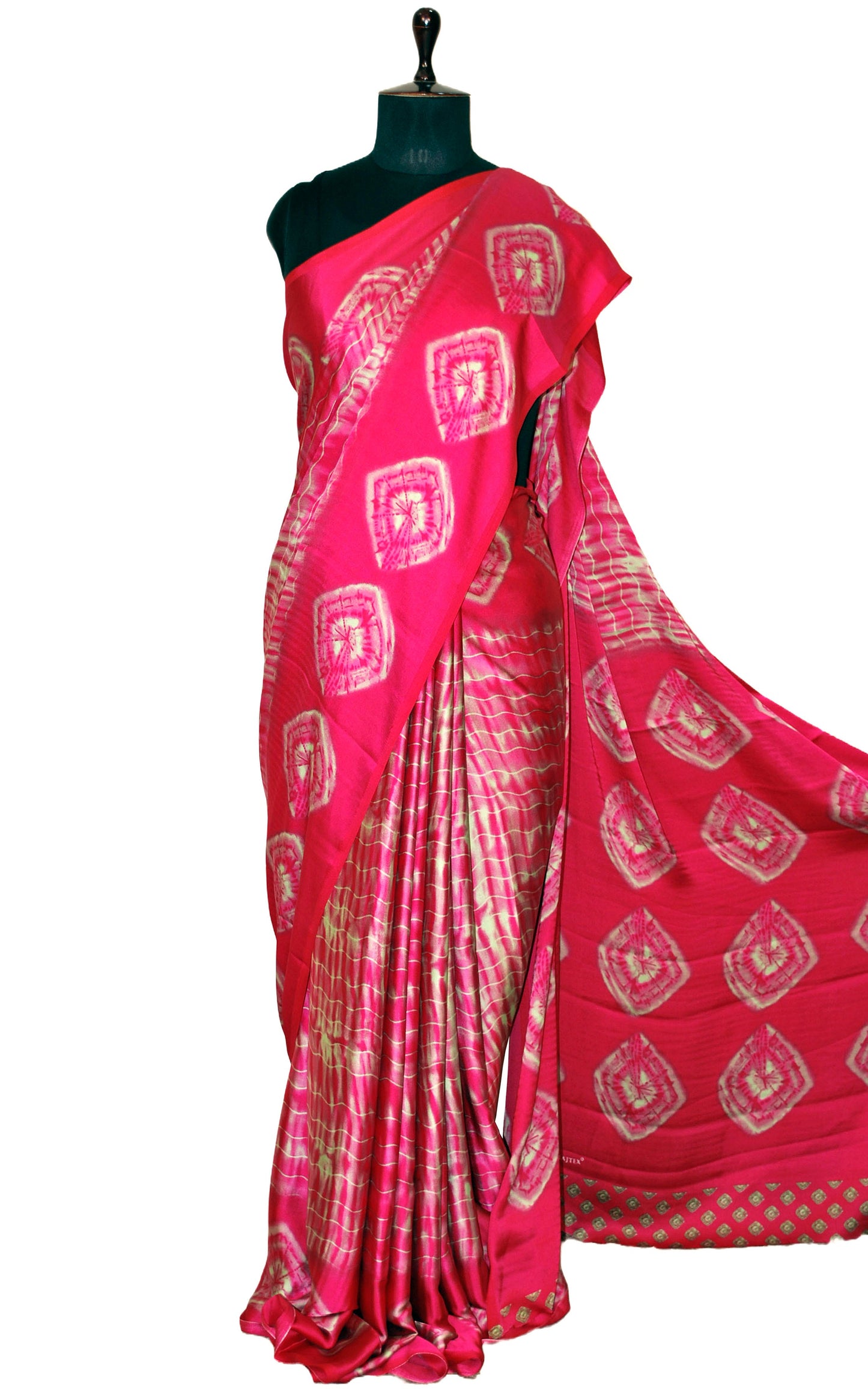 Printed Soft Crepe Silk Saree in Rose Pink and Tea Green