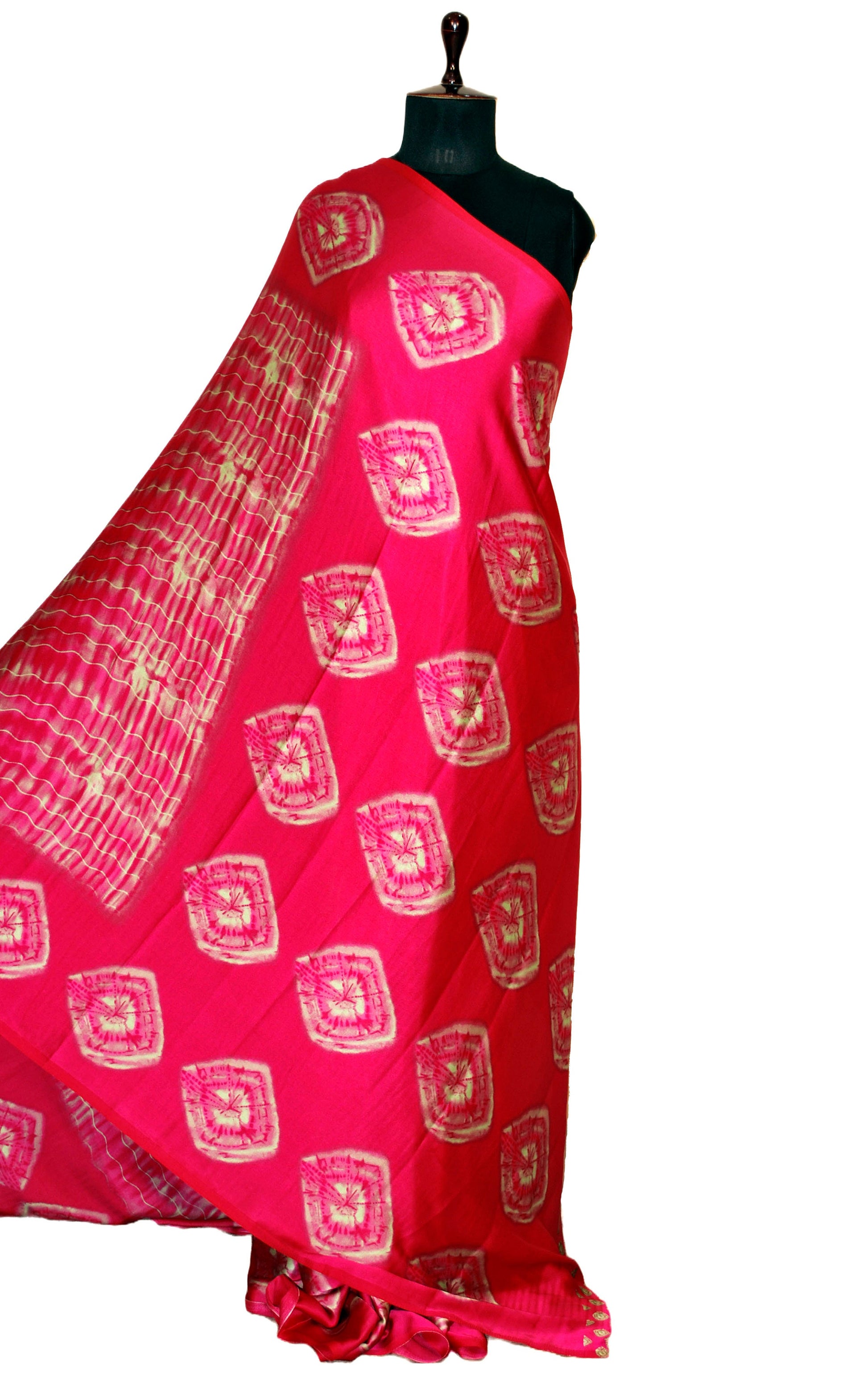 Printed Soft Crepe Silk Saree in Rose Pink and Tea Green