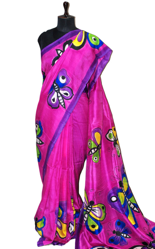 Soft Bishnupuri Printed Pure Silk Saree in Pink and Multicolored