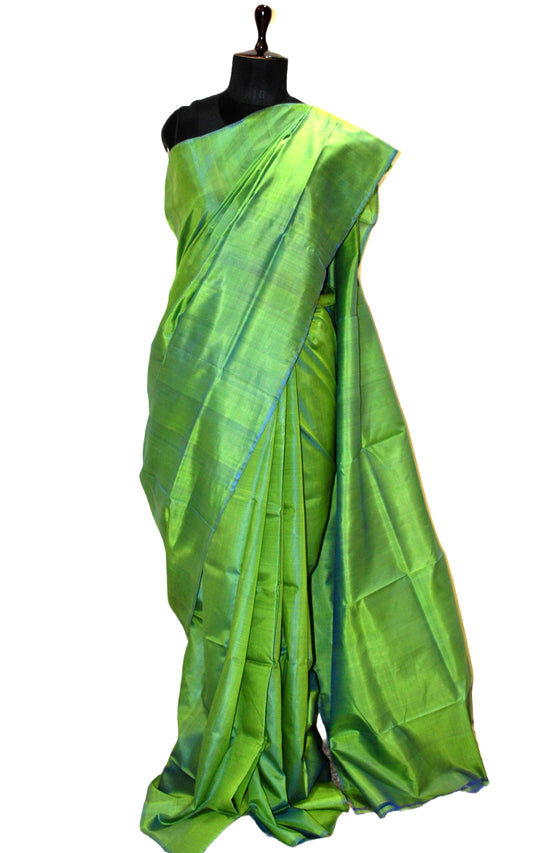 Soft Bishnupuri Katan Silk Saree in Kelly Green