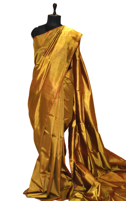 Soft Bishnupuri Katan Silk Saree in Brass Golden