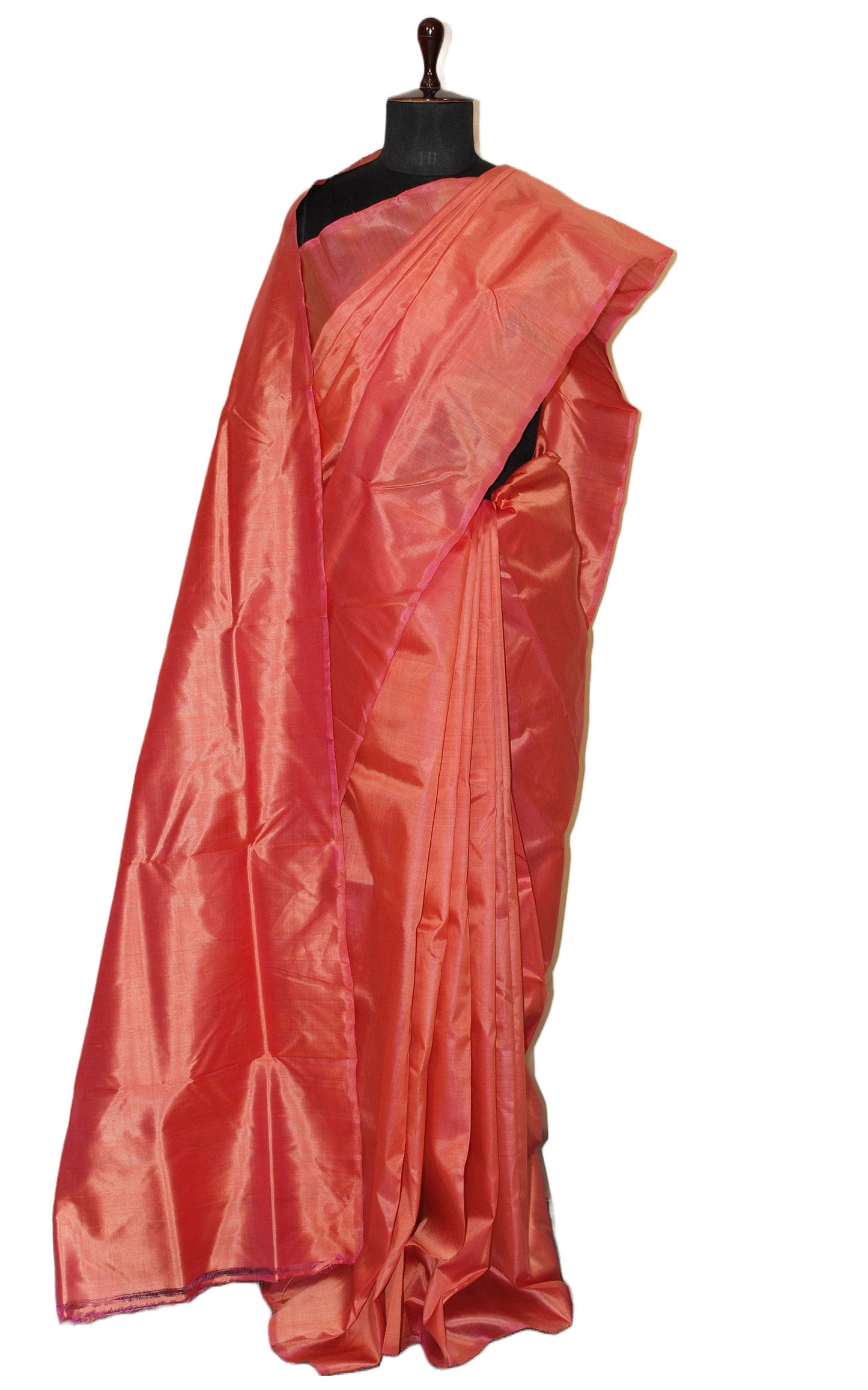 Soft Bishnupuri Katan Silk Saree in Georgia Peach